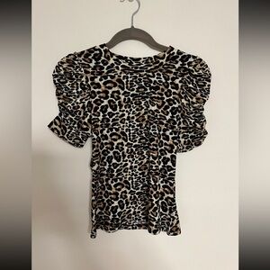 Blue Rain Puff‎ Sleeved Leapord Print Shirt